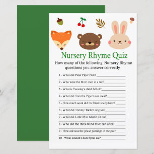 Woodland animal Nursery Rhyme Quiz baby showergame