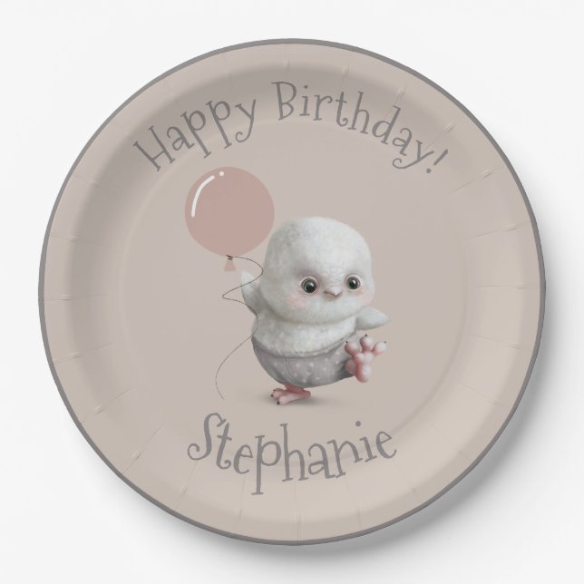 Woodland Animal Owl Hand Drawn Cute Name Paper Plate (Front)