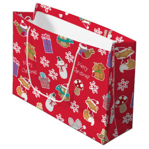 Woodland Animal Pattern Red Merry Christmas Large Gift Bag