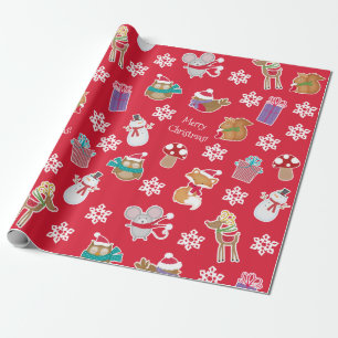 Woodland Animal Pattern Red Merry Christmas Wrappi Wrapping Paper