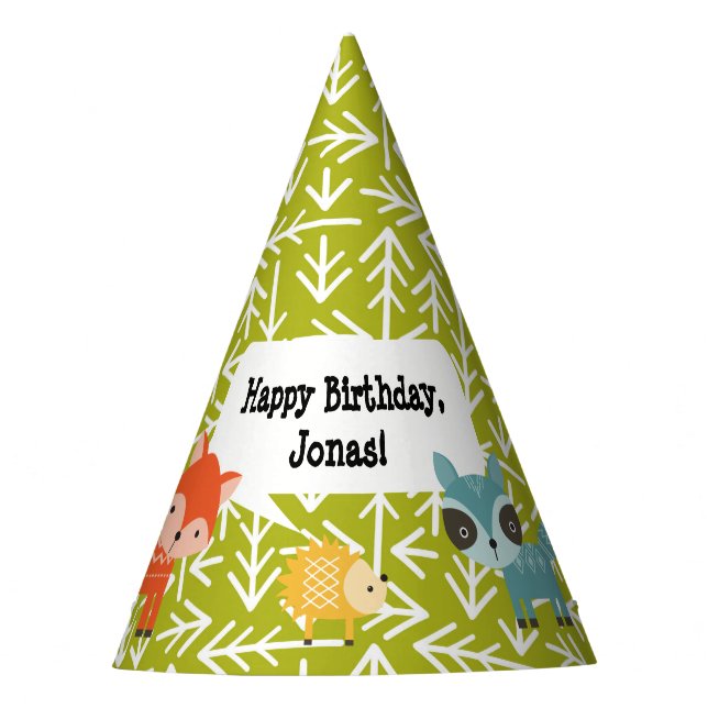 Woodland Animal Personalised Party Hats (Front)