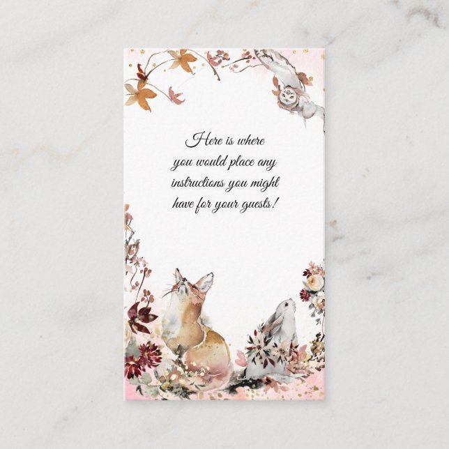 Woodland Animal Pink Watercolor Floral Enclosure Card (Front)