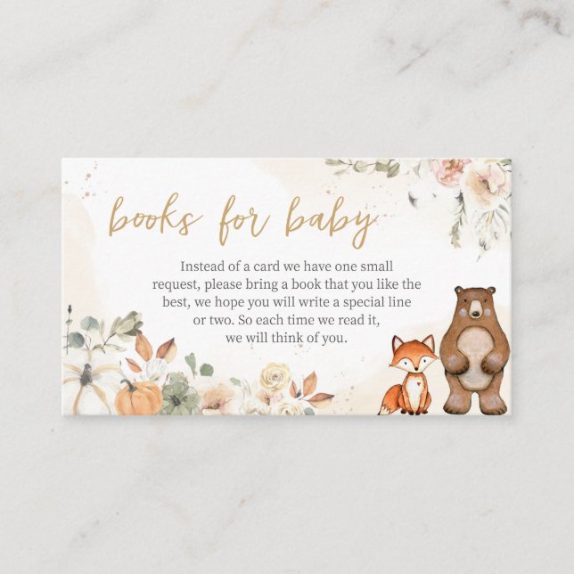 Woodland Animal Pumpkin Baby Shower Books For Baby Enclosure Card (Front)