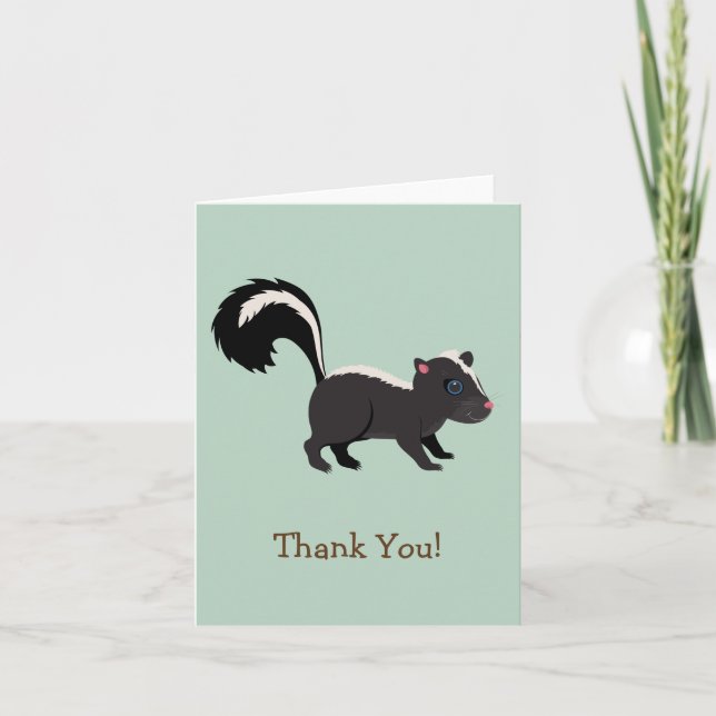 Woodland Animal,  Skunk on Sage Green Thank You (Front)
