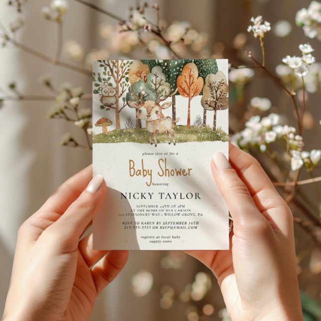 Woodland Animal Snow Winter Baby Shower Invitation (Creator Uploaded)