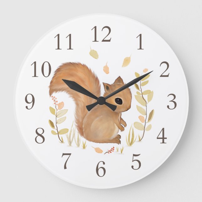 Woodland Animal Squirrel Wall Clock (Front)