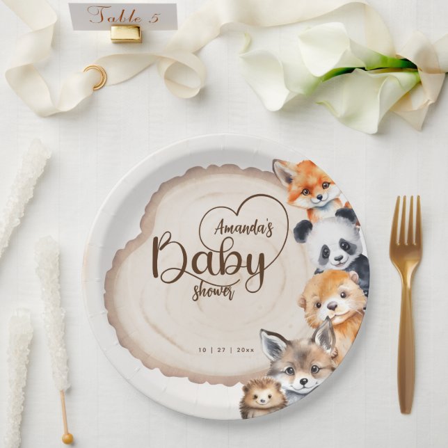 Woodland Animal Theme Baby Shower Paper Plate (Wedding)