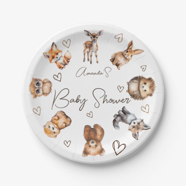 Woodland Animal Theme Baby Shower Paper Plate (Front)