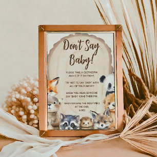Woodland Animal theme don't say baby Game Poster