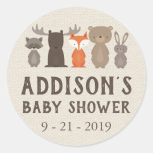 Woodland Animal Themed Baby Shower Circle Stickers
