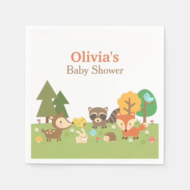 Woodland Animal Themed Baby Shower Party Supplies Napkin (Front)