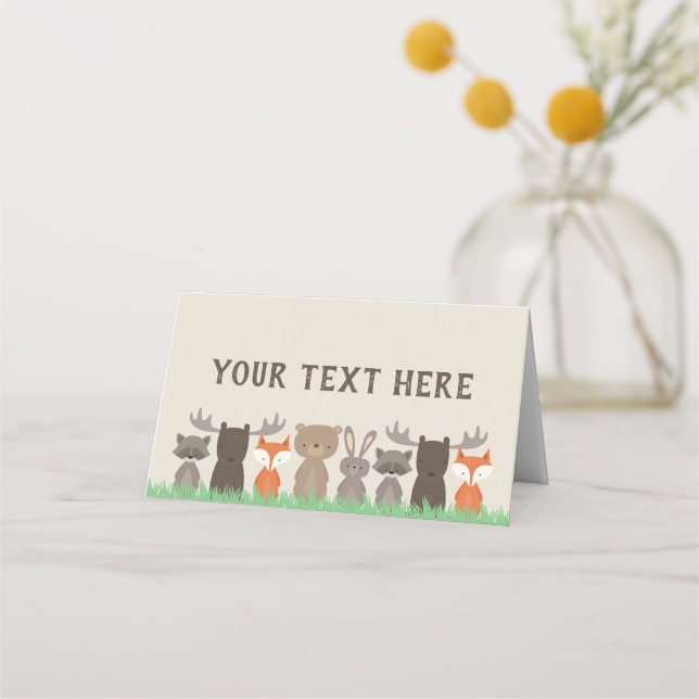 Woodland Animal Themed Baby Shower Tent Cards (Front)