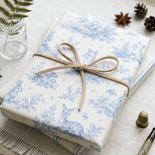 Woodland Animal Toile Blue Forest Nursery Wrapping Paper Sheet
