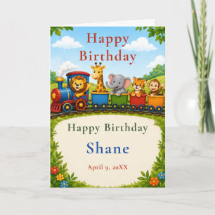 Woodland Animal Train Happy Birthday Card