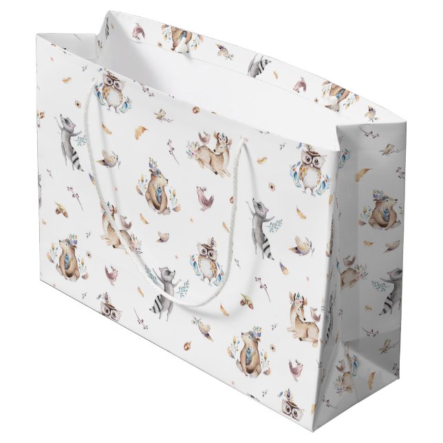 Woodland Animal Tribal Baby Shower Large Gift Bag (Back Angled)