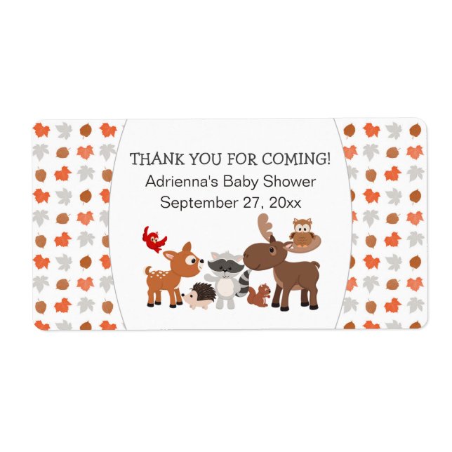 Woodland Animal water bottle or favour labels (Front)