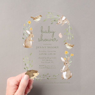 Woodland Animal Watercolor Baby Shower Party Acrylic Invitations