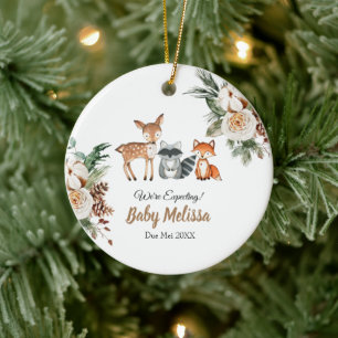 Woodland Animal We're Expecting Parents  Ceramic Tree Decoration