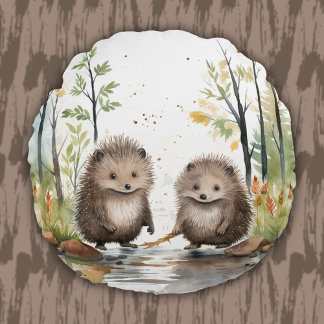Woodland Animal Wetland Porcupines Kids Baby Round Cushion