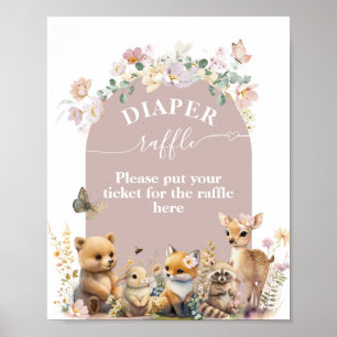 Woodland animal wildflower Girl Baby Shower diaper Poster