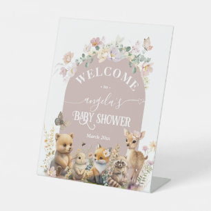 Woodland animal wildflower Girl Baby Shower welcom Pedestal Sign
