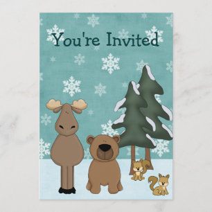 Woodland Animal Winter Birthday Party Invitation