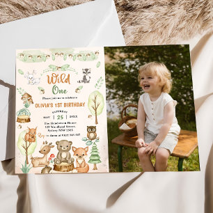 Woodland Animals 1st Birthday Party Photo  Invitation