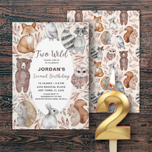 Woodland Animals 2nd Birthday Party Invitation