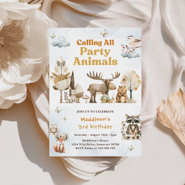 Woodland Animals 3rd Birthday Party Invitation (Creator Uploaded)