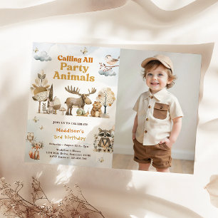 Woodland Animals 3rd Birthday Party Photo Invitation