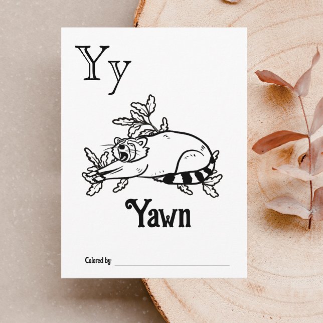 Woodland Animals ABC Colouring Baby Shower Activit Postcard (Letter Y - Color Your Own Baby's First ABC's Keepsake Cards)