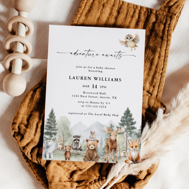 Woodland Animals Adventure Awaits Baby Shower Invitation (Creator Uploaded)