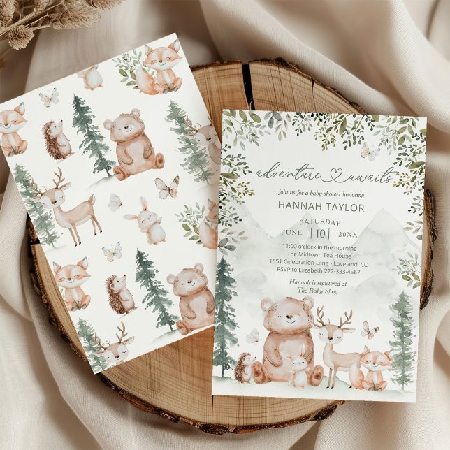 Woodland Animals Adventure Awaits Baby Shower Invitation (Creator Uploaded)