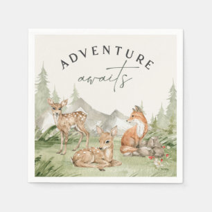 Woodland Animals  Adventure Awaits Baby Shower Napkin