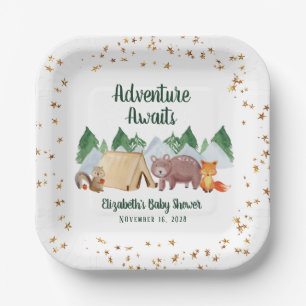 Woodland Animals Adventure Awaits Baby Shower Paper Plate