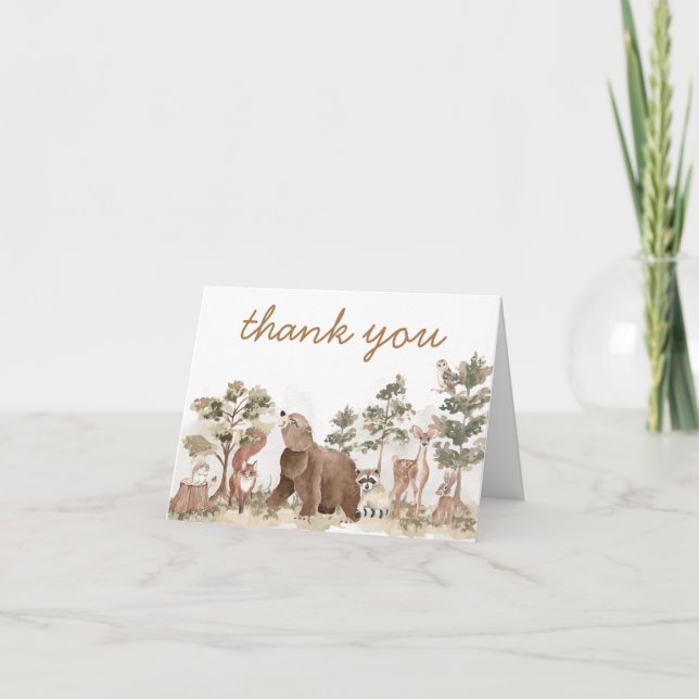 Woodland Animals Adventure Awaits Baby Shower Thank You Card (Front)
