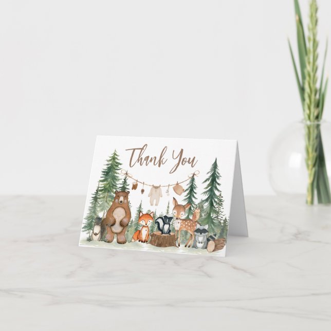 Woodland Animals Adventure Awaits Baby Shower  Thank You Card (Front)