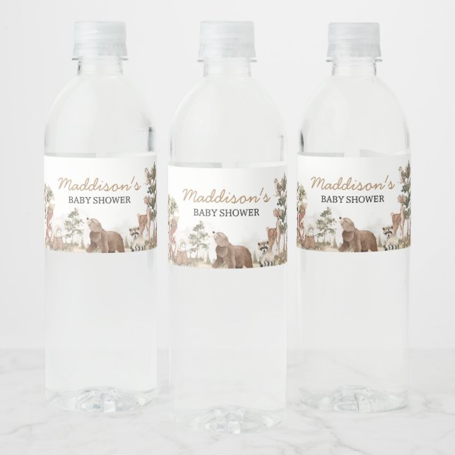 Woodland Animals Adventure Awaits Baby Shower Water Bottle Label (Bottles)