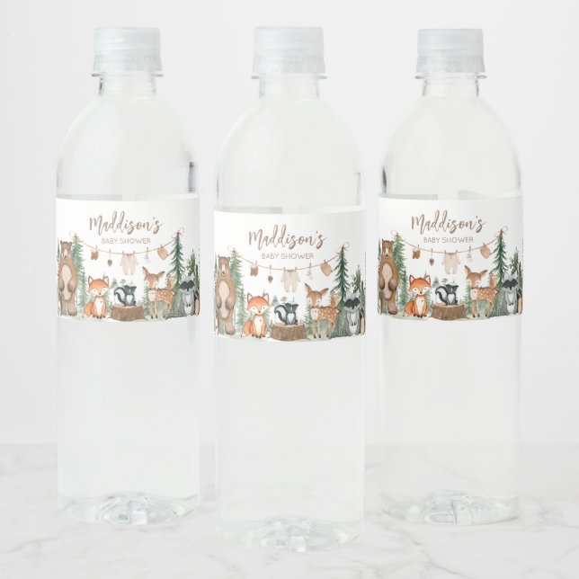 Woodland Animals Adventure Awaits Baby Shower  Water Bottle Label (Bottles)