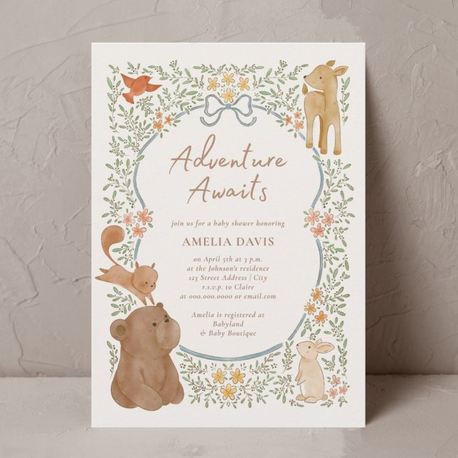 Woodland Animals Adventure Awaits Boy Baby Shower Invitation (Creator Uploaded)