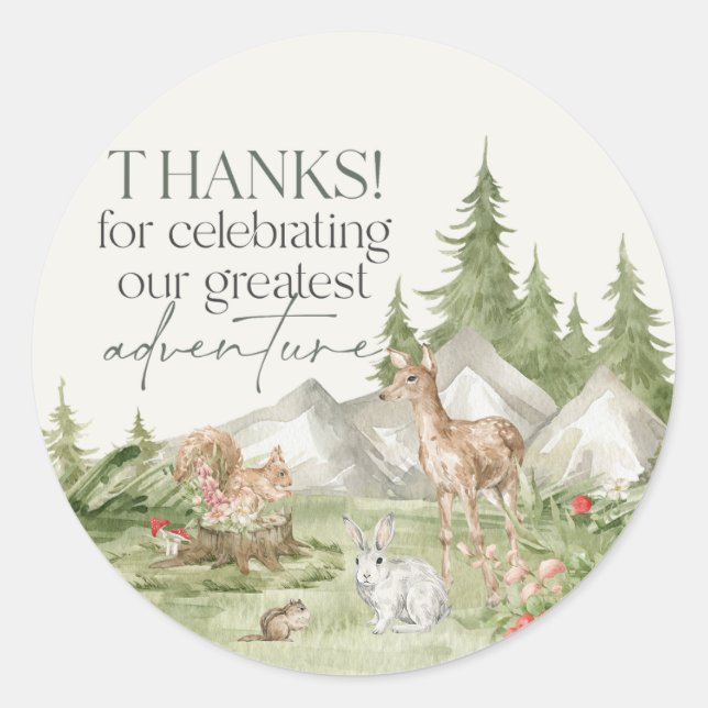Woodland Animals  Adventure Awaits Favour Sticker (Front)