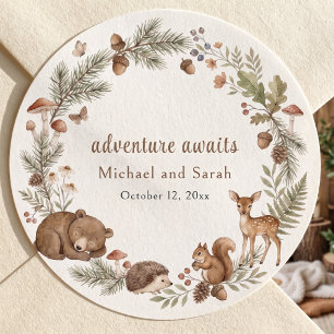 Woodland Animals Adventure Awaits Fox Log Classic Round Sticker