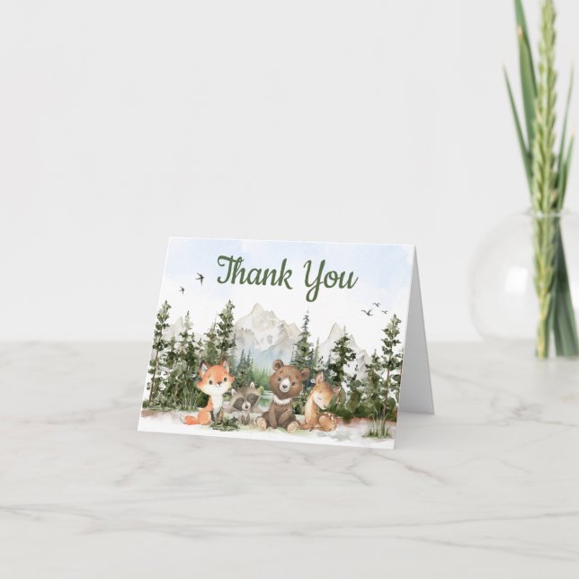 Woodland Animals Adventure Baby Shower Thank You Card (Front)