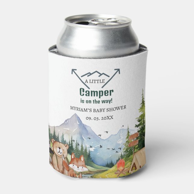 Woodland Animals Adventure Camper Baby Shower Can Cooler (Can Front)