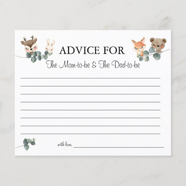 Woodland animals Advice for Mom & Dad card shower (Front)
