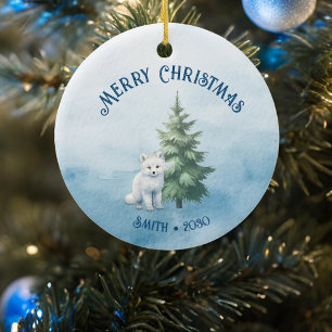 Woodland Animals and Arctic Fox Blue Christmas Ceramic Tree Decoration