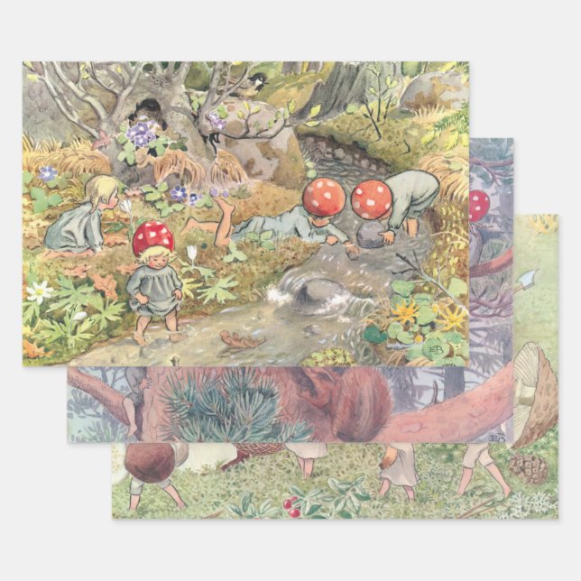 Woodland Animals and Children Elsa Beskow Wrapping Paper Sheet (Set)