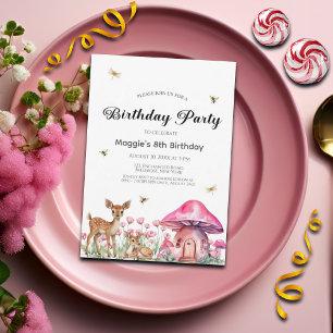 Woodland Animals and Fairy Mushrooms 8th Birthday  Invitation