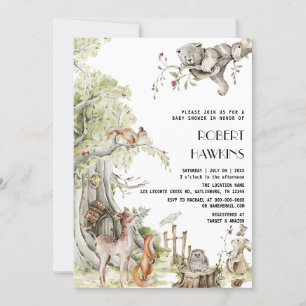 Woodland Animals and Forest Friends Baby Shower Invitation