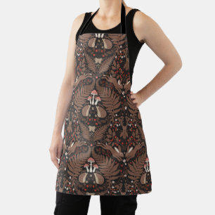 Woodland animals and plants in red and brown apron